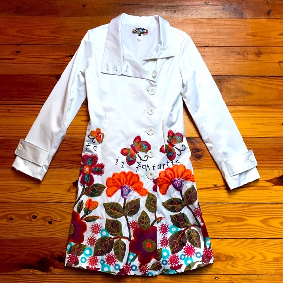 Desigual Jackets & Blazers - Desigual Knee-Length Floral Trenchcoat, EUC, 40/S